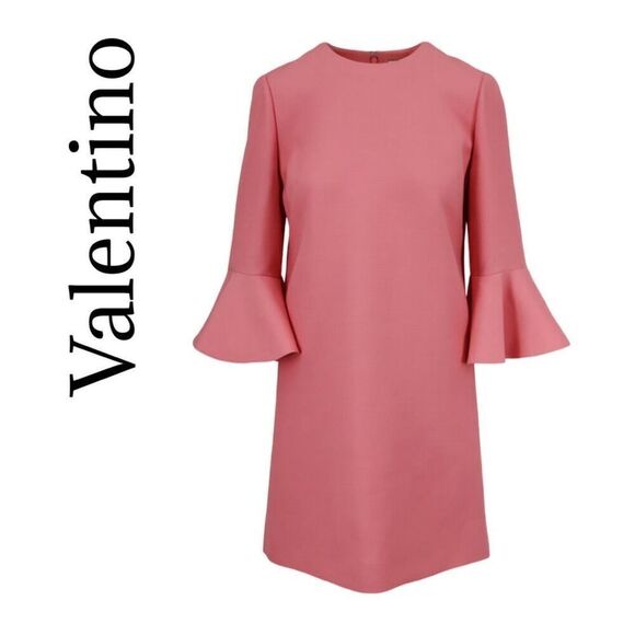 VALENTINO Pink Crêpe Couture Bell Sleeve Dress Sz 6 Like New - Picture 3 of 12
